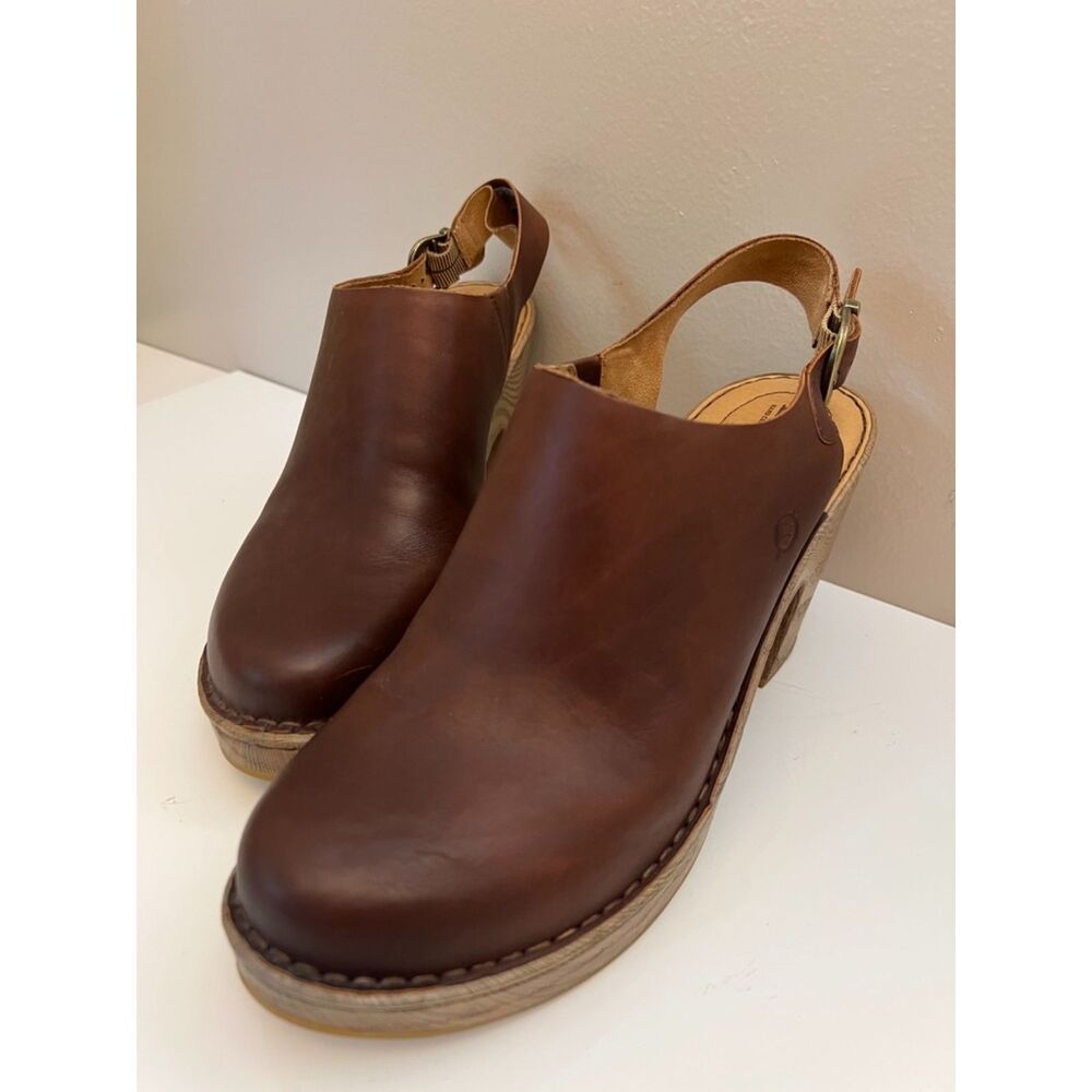 Born Brown Leather Platform Clogs - Picture 1 of 9